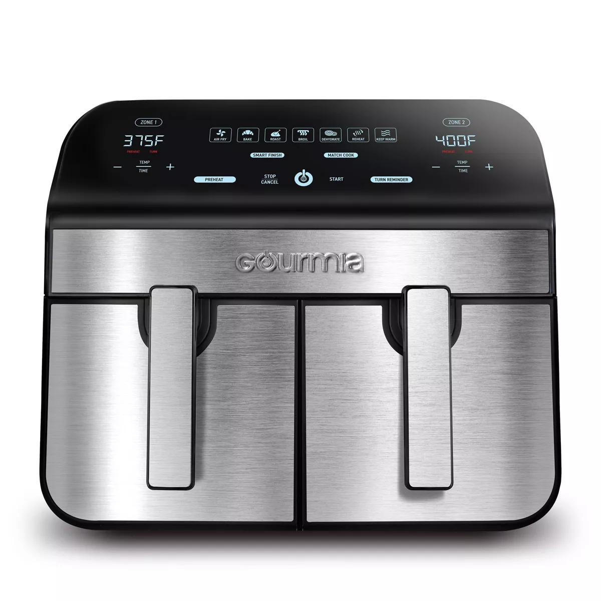 Gourmia 10-Qt. Dual Basket Digital Air Fryer with Smart Finish & Match Cook Black Stainless Steel: 1